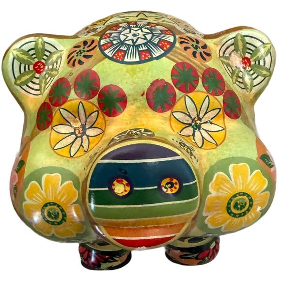 Vintage 1960s Mexican Piggy Bank Handpainted Boho Decor Ceramic Large Pig - Picture 4 of 11